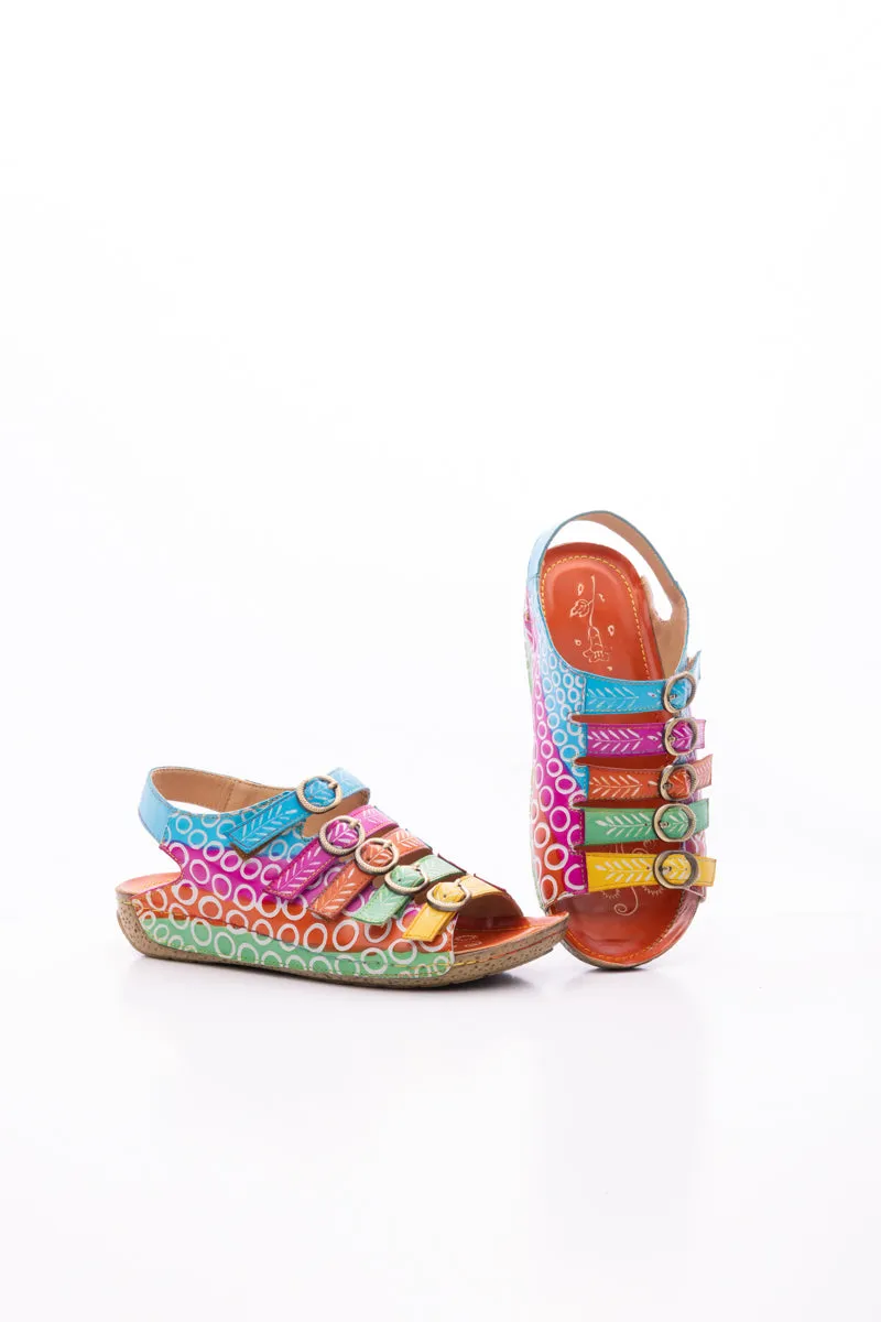 SOFFIA | RAINBOW STRAP BUBBLE PATTERN LEATHER SANDAL