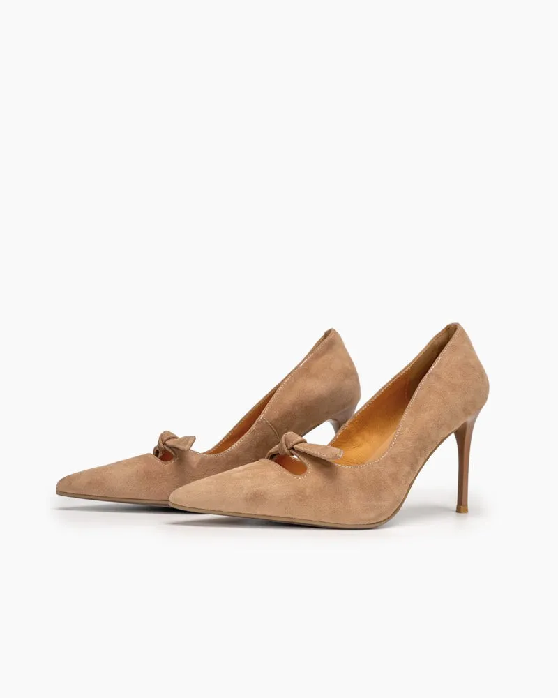 Suede Sexy Bow Tie Stiletto Heel Wedding Dress Pumps