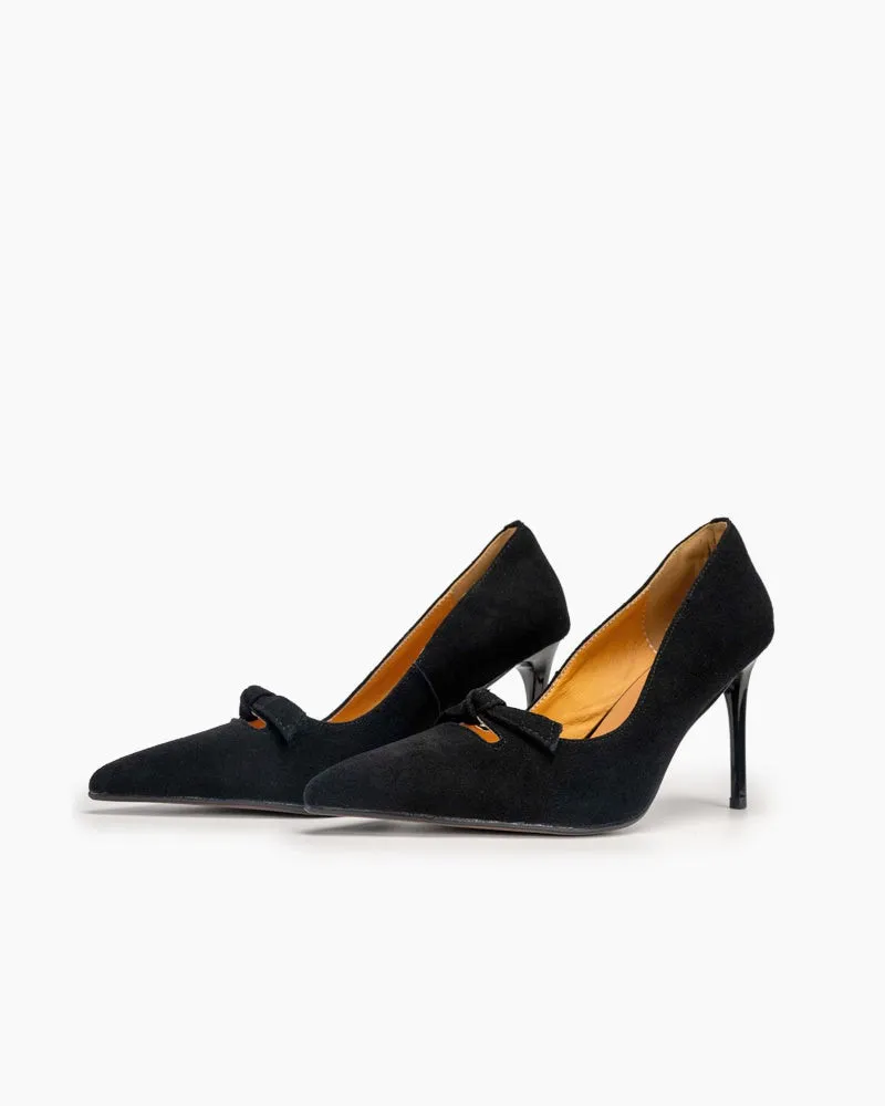 Suede Sexy Bow Tie Stiletto Heel Wedding Dress Pumps