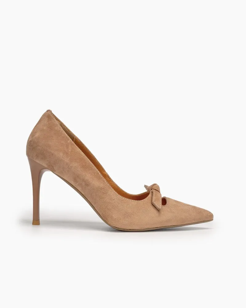 Suede Sexy Bow Tie Stiletto Heel Wedding Dress Pumps
