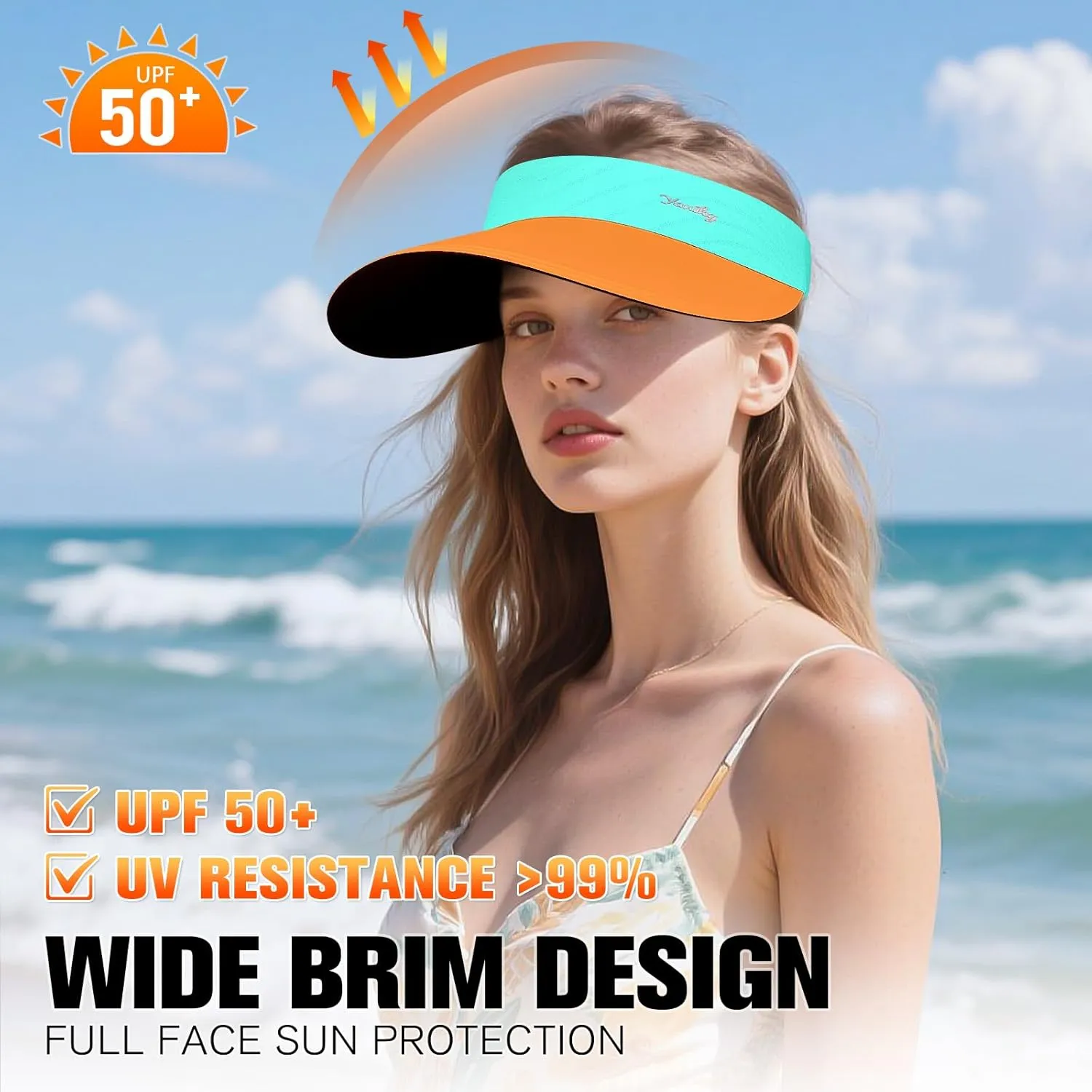 Sun Visor for Women Wide Brim Summer UPF50  UV Protection Seamless Sun Hats Foldable Beach Cap