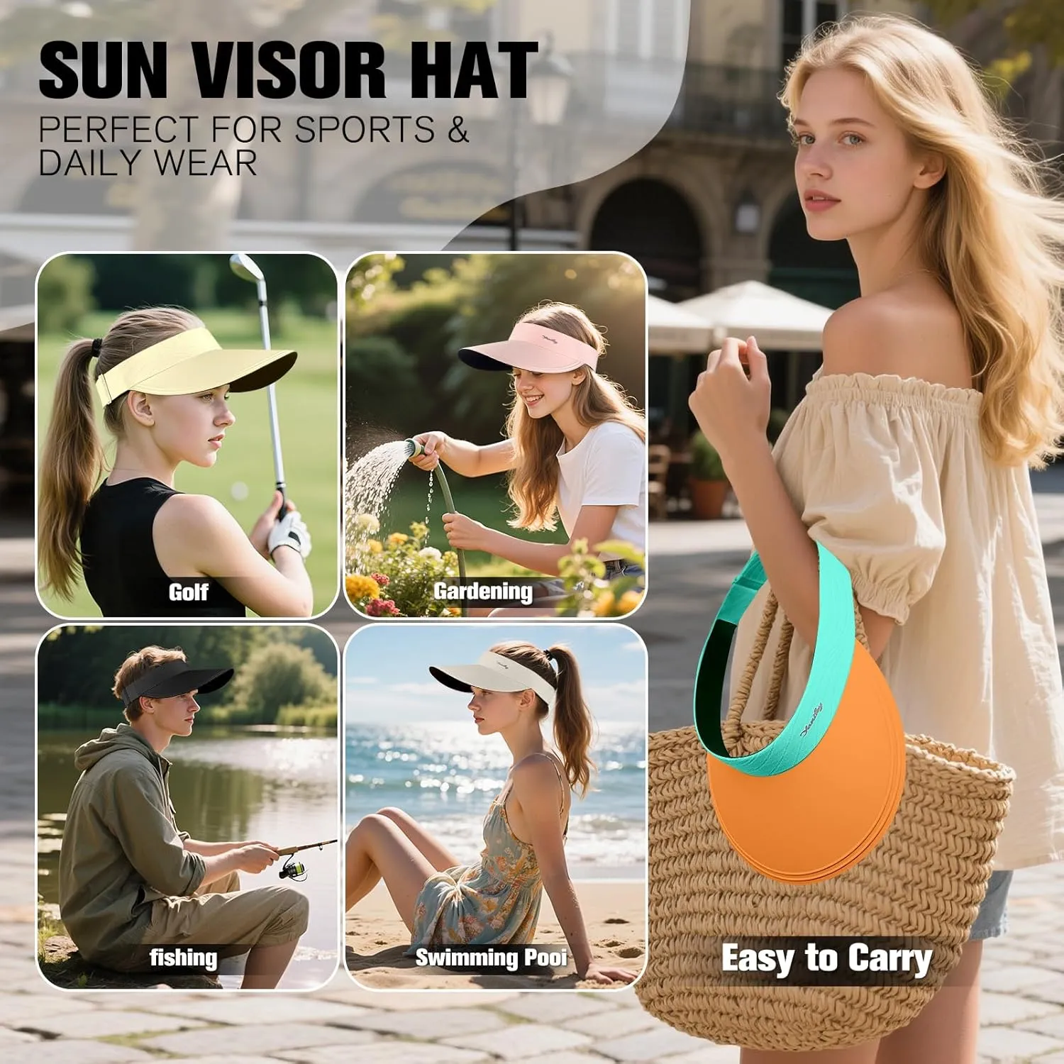 Sun Visor for Women Wide Brim Summer UPF50  UV Protection Seamless Sun Hats Foldable Beach Cap