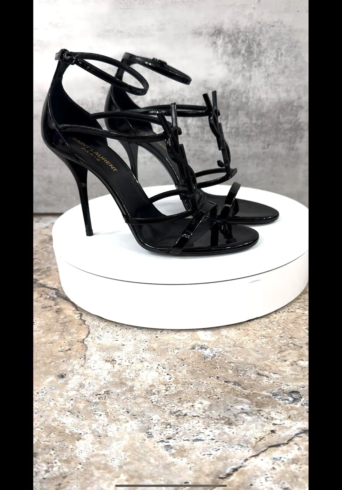 YSL CASSANDRE YSL LOGO HEELED SANDALS