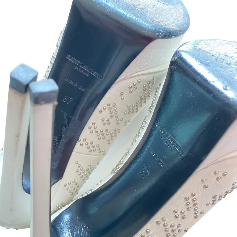 YSL YVES SAINT LAURENT White Leather Studded Janis Platform Pointed Toe Pumps,  37
