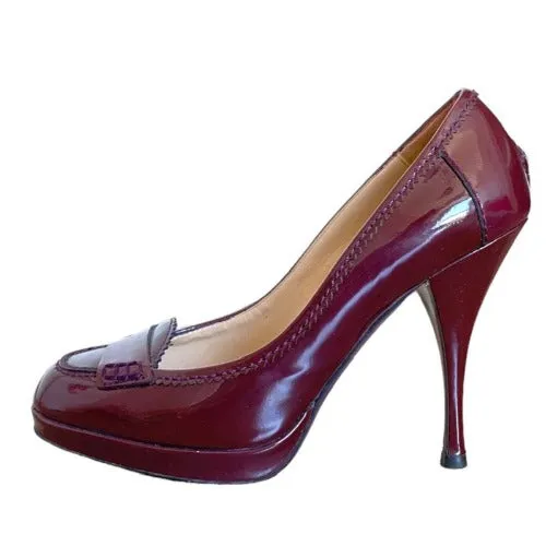 YVES SAINT LAURENT Burgundy  Patent Leather Almond Toe  Pumps, Size 38.5
