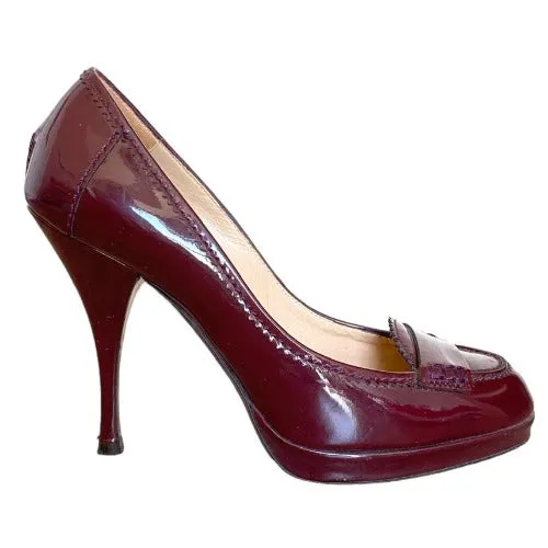 YVES SAINT LAURENT Burgundy  Patent Leather Almond Toe  Pumps, Size 38.5
