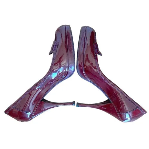 YVES SAINT LAURENT Burgundy  Patent Leather Almond Toe  Pumps, Size 38.5