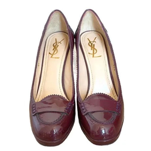 YVES SAINT LAURENT Burgundy  Patent Leather Almond Toe  Pumps, Size 38.5