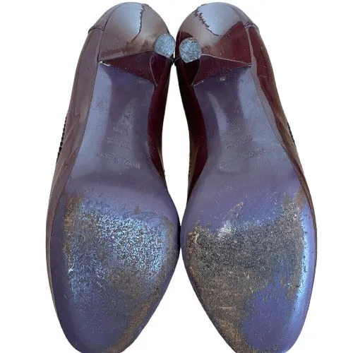 YVES SAINT LAURENT Burgundy  Patent Leather Almond Toe  Pumps, Size 38.5