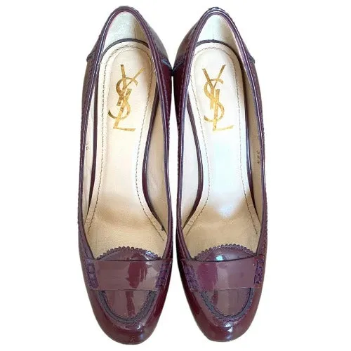 YVES SAINT LAURENT Burgundy  Patent Leather Almond Toe  Pumps, Size 38.5