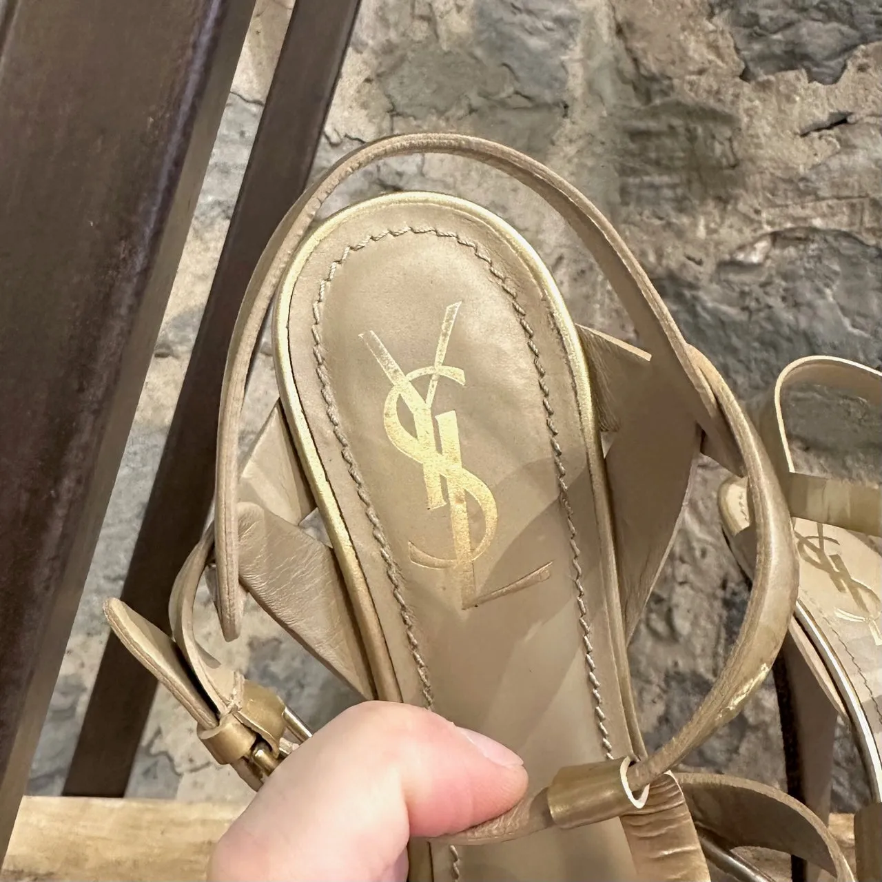 Yves Saint-Laurent Gold Leather Tribute Platform Heeled Sandals