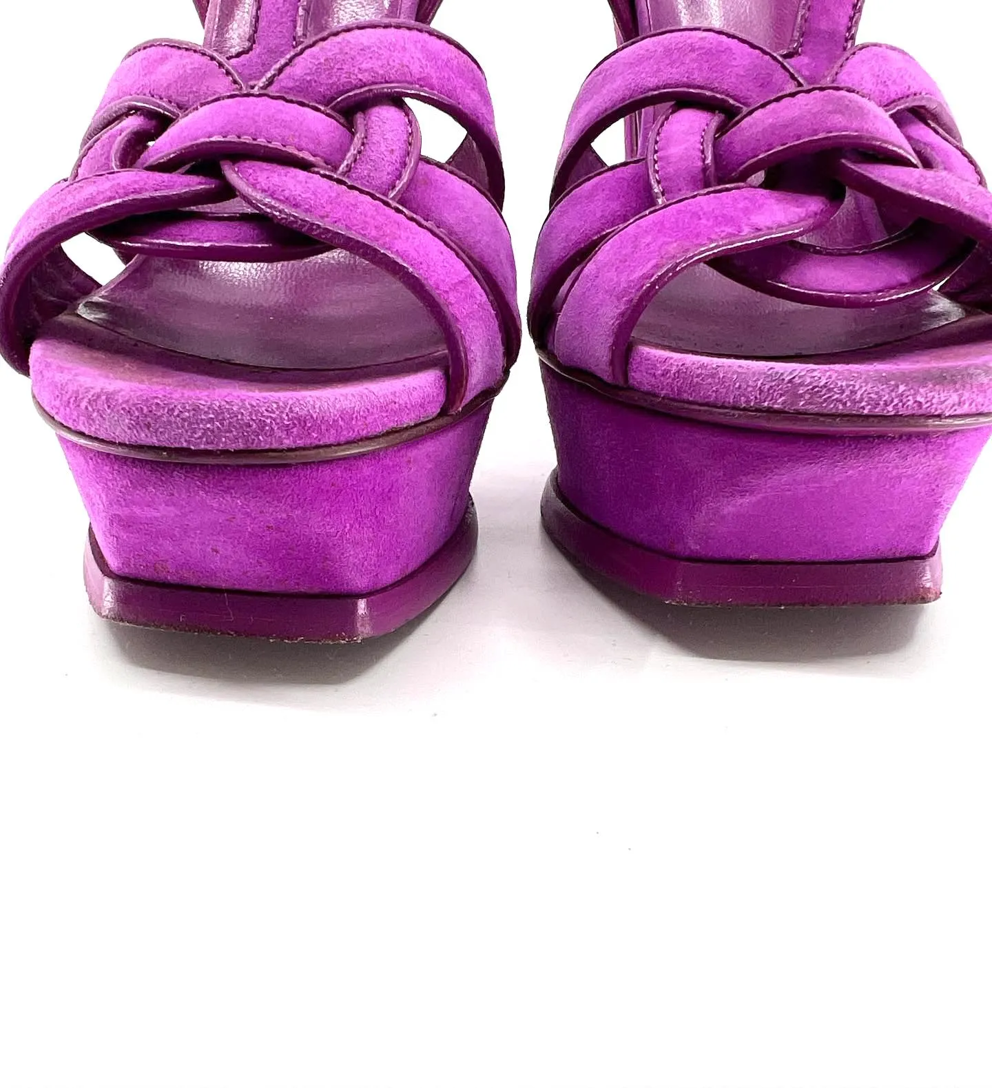 YVES SAINT LAURENT TRIBUTE SUEDE T-STRAP PLATFORM SANDALS