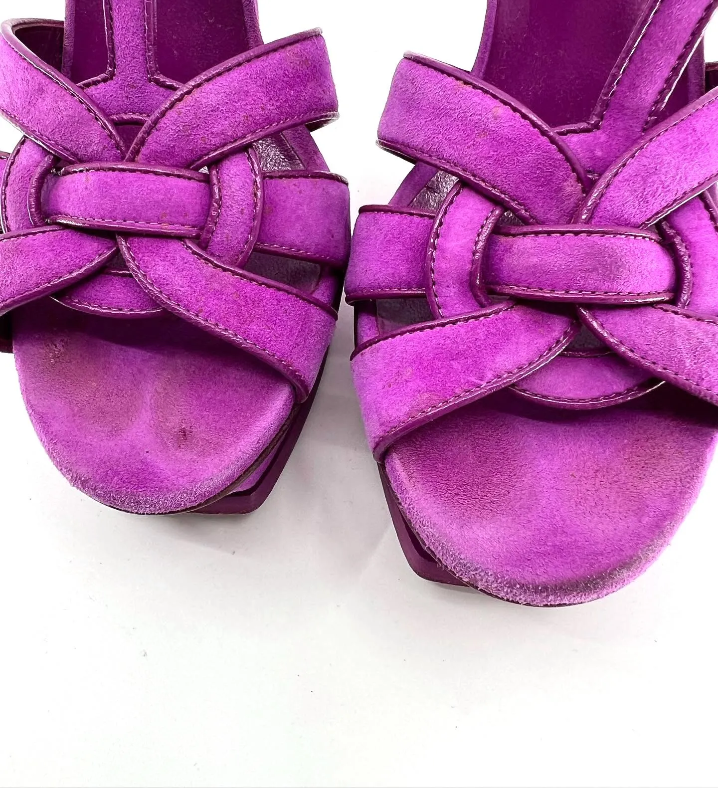 YVES SAINT LAURENT TRIBUTE SUEDE T-STRAP PLATFORM SANDALS