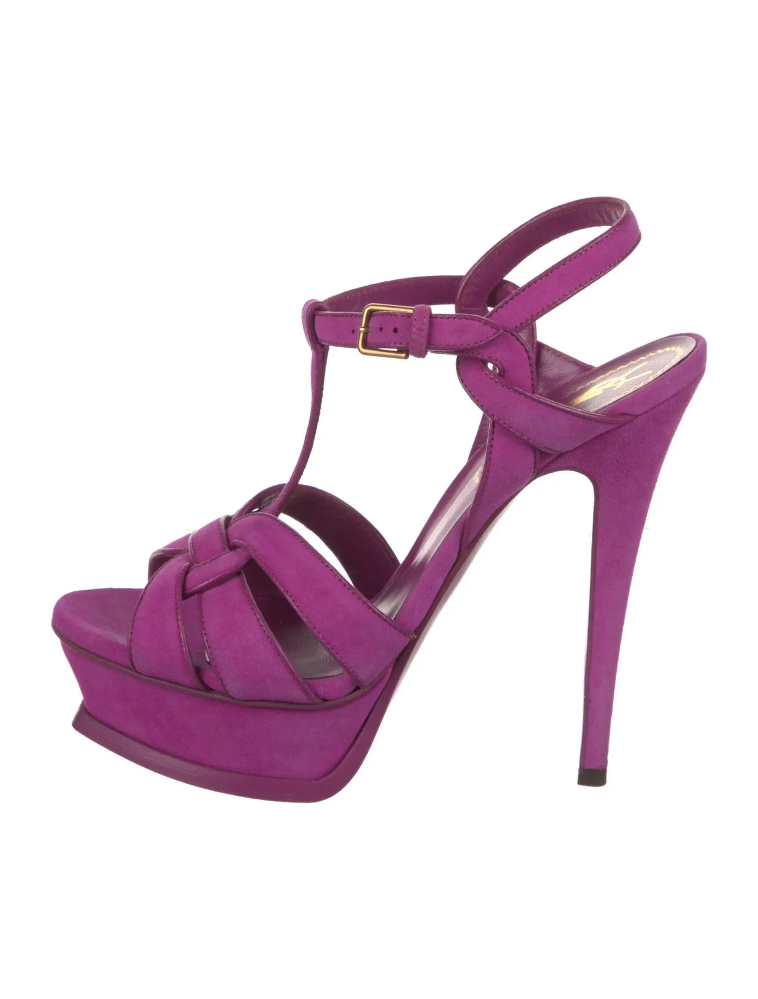 YVES SAINT LAURENT TRIBUTE SUEDE T-STRAP PLATFORM SANDALS
