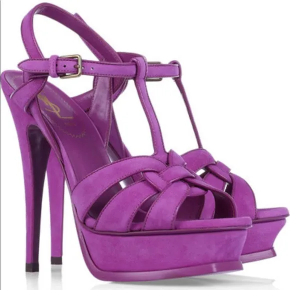 YVES SAINT LAURENT TRIBUTE SUEDE T-STRAP PLATFORM SANDALS
